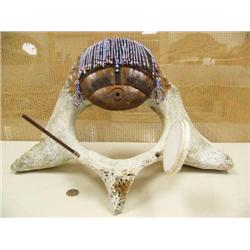 CHOICE on 2: 13" whale vertebrae sculpture with beautiful trade bead hat (2)