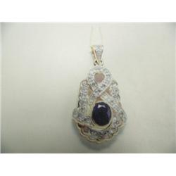 Sapphire and diamond pendant and chain, 14K yellow gold, sapphire, oval, faceted, approx. .75 carats
