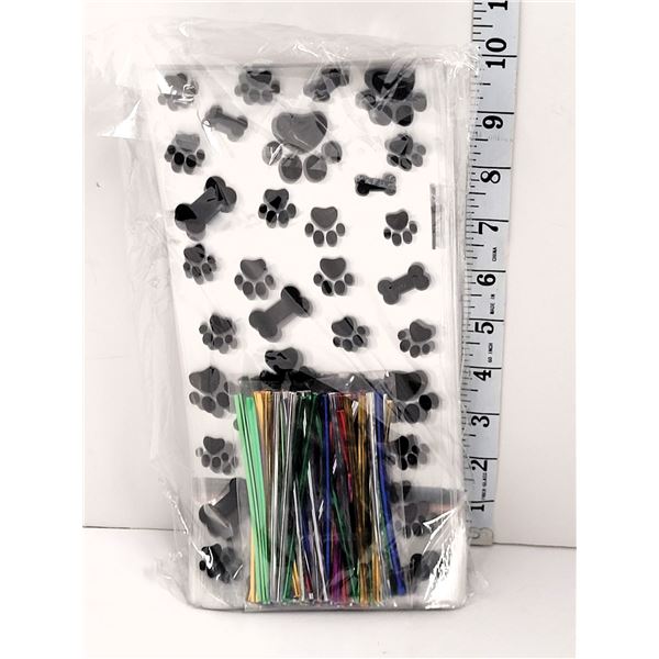 Over 200+ Clear Treat or Loot Bags with Dog Prints as Pattern | Comes with Twist Ties