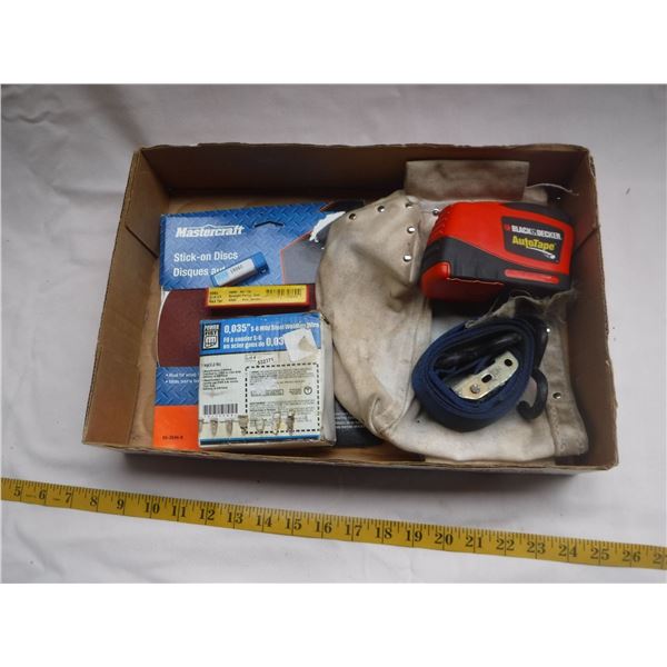 Flat of Various Tools & Other Items | Auto Tape, Welding Wire +