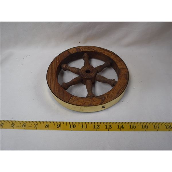 Small Wood & Brass Ship Wheel Decor | Rustic