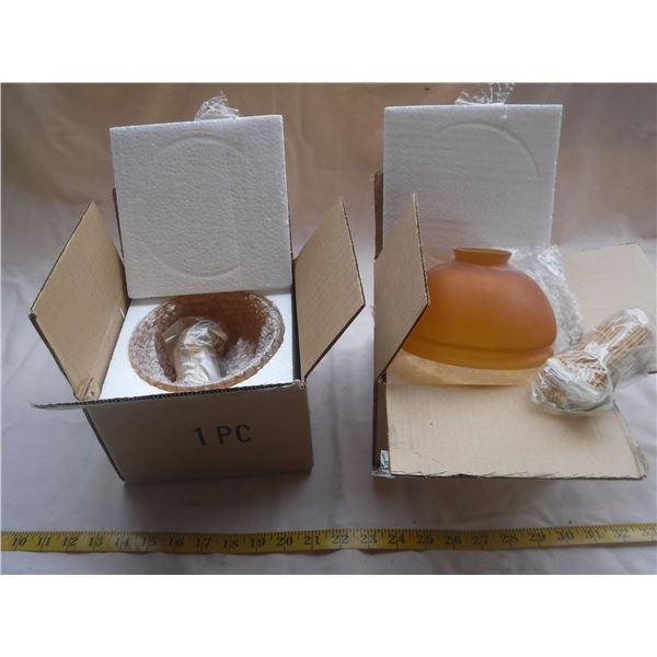 Pair of 2 New Amber Glass Lamp Shades with Removable Fringe | On Choice