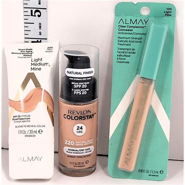 Lot of 3 New Makeup | Revlon SPF20 Foundation Natural Beige, Almay Concealer Light, Almay Smart Shad