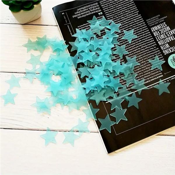 New | 100 Pieces of Blue Glow In The Dark Stars | Comes with Adhesive Stickers for Walls, Ceailing, 
