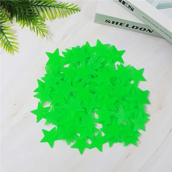 New | 100 Pieces of Green Glow In The Dark Stars | Comes with Adhesive Stickers for Walls, Ceailing,