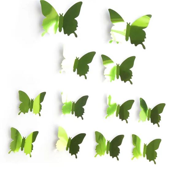 Lot of 12 New Metallic Shiny Butterfly Wall Decor | New | Easy Peel and Stick | Green | On Choice