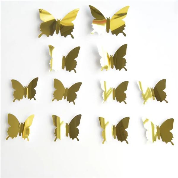 Lot of 12 New Metallic Shiny Butterfly Wall Decor | New | Easy Peel and Stick | Gold | On Choice