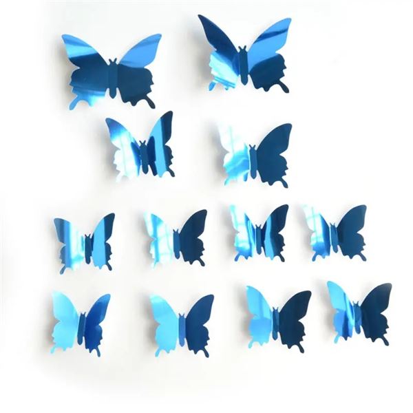 Lot of 12 New Metallic Shiny Butterfly Wall Decor | New | Easy Peel and Stick | Blue | On Choice