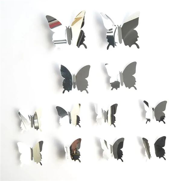 Lot of 12 New Metallic Shiny Butterfly Wall Decor | New | Easy Peel and Stick | Silver | On Choice