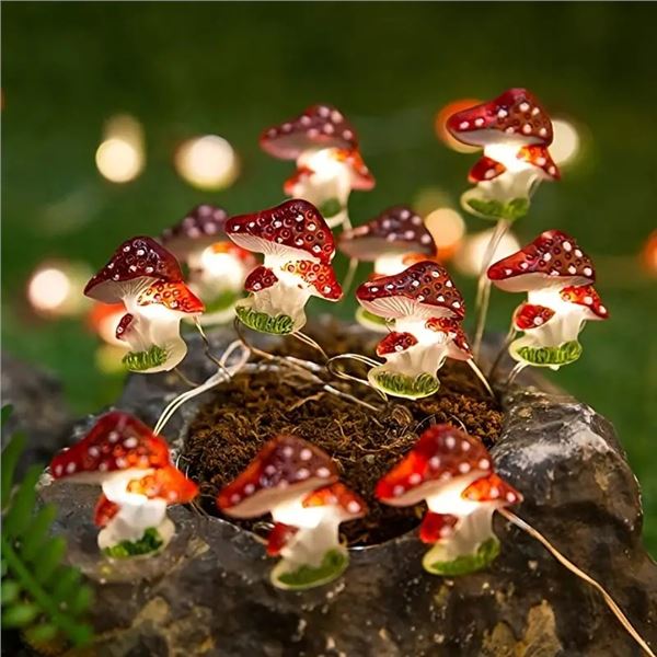 Battery Operated | LED 20 Mushroom Light String | 6.6 Feet in Length | New
