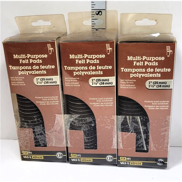 Lot of 3 128pc Multi-Purposed Furniture Felt Pads Sizes 1" & 1.5"