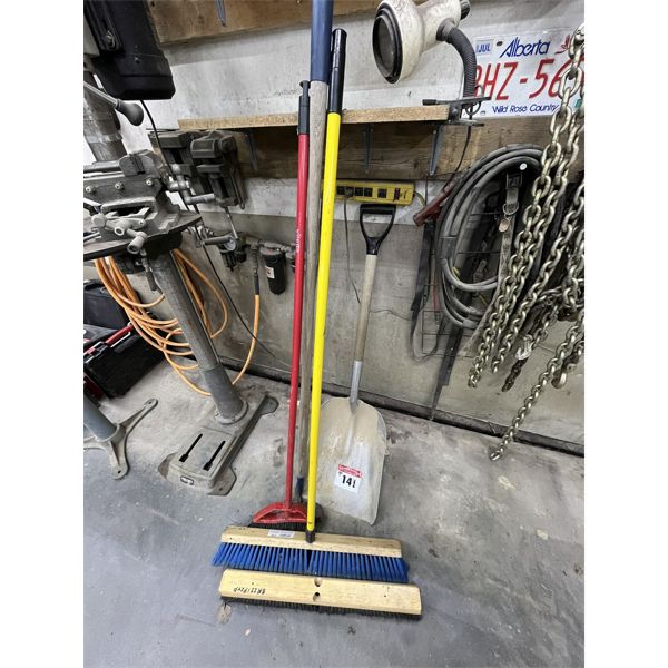 Shovel, 3 Brooms, Hoe