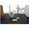 Image 1 : LUNGBERG STUDIOS GREEN GLASS VASE W/GOLD INTERIOR (6 1/4") & GREEN GLASS VASE W/BLUE STRIPES FROM RO