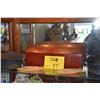 Image 1 : CHINESE DOMED RED LACQUER DOCUMENT BOX, PEN FORM IRONS W/WOOD HANDLES & FISH SHAPED STONE TRAYS (5 P