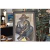 Image 1 : FRAMED OIL ON CANVAS, BOY W/ROOSTER; SIGNED (30" X 42")
