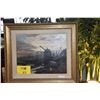 Image 1 : FRAMED OIL PAINTING ON CANVAS BOARD , DOCK AREA OF LONDON FROM THE THAMES RIVER (PURPORTED TO BE LIO