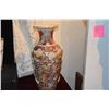 Image 2 : JAPANESE POLYCHROME SATSUMA VASES (18"-25") W/BLACK LACQUER STAND (3 PCS)