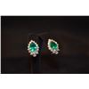 Image 2 : PLATINUM & 14K EMERALD & DIAMOND EARRINGS, MATCHED PAIR OF PEAR SHAPED EMERALDS (6.11 CTW) & ROUND B