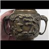 Image 8 : A Small Antique Chinese Brass Relief Vase With Elephant Handles