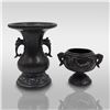 Image 1 : Pair Of Chinese Bronze Miniature Vessels, Both With Animal Head Handles
