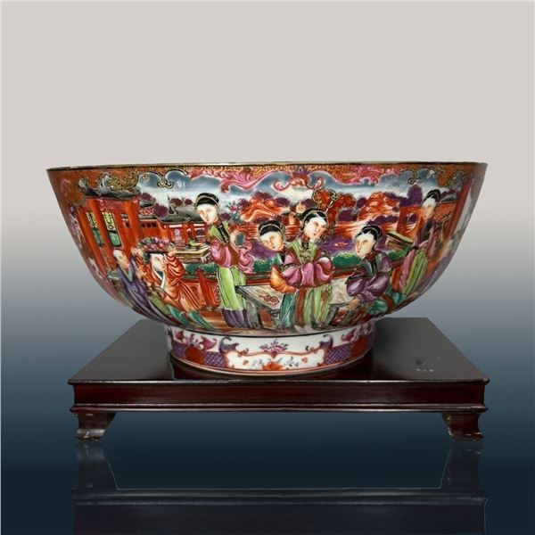A Fine Chinese Export Rose Mandarin Punch Bowl Qianlong Period