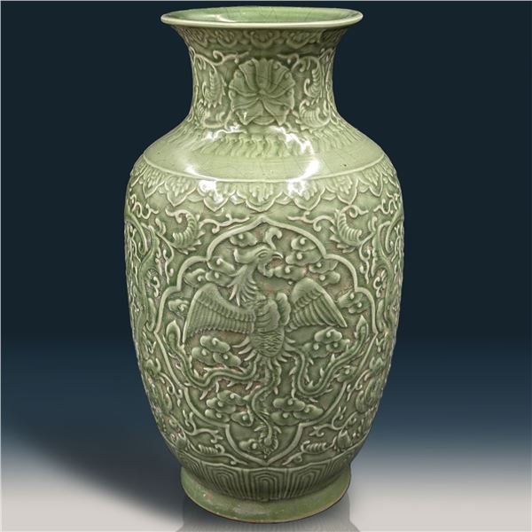 Large Chinese Longquan Glaze Molded Porcelain Vase