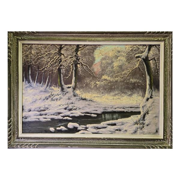 Hungarian-Laszlo Neogrady 1896-1962 Snowy Landscape Painting WInter Glow