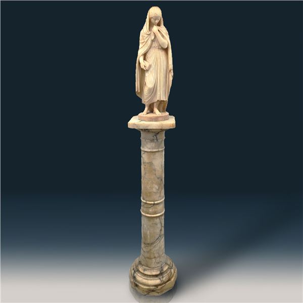 Attributed To British-Benjamin Spence 1822-1866 Marble Statue On Pedestal 19th C