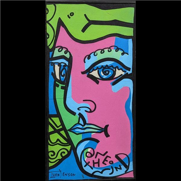 Signed Ivan Jenson 20th Century Acrylic On Board Abstract Portrait Painting