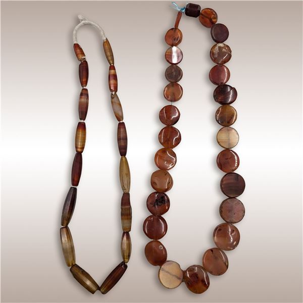 Pair Of Carved And Polished Carnelian Beaded Necklaces