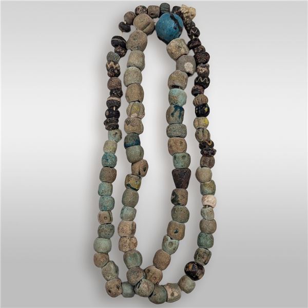 A Large String Of Blue Faience And Hand Crafted Glass Beads, Likely Egyptian