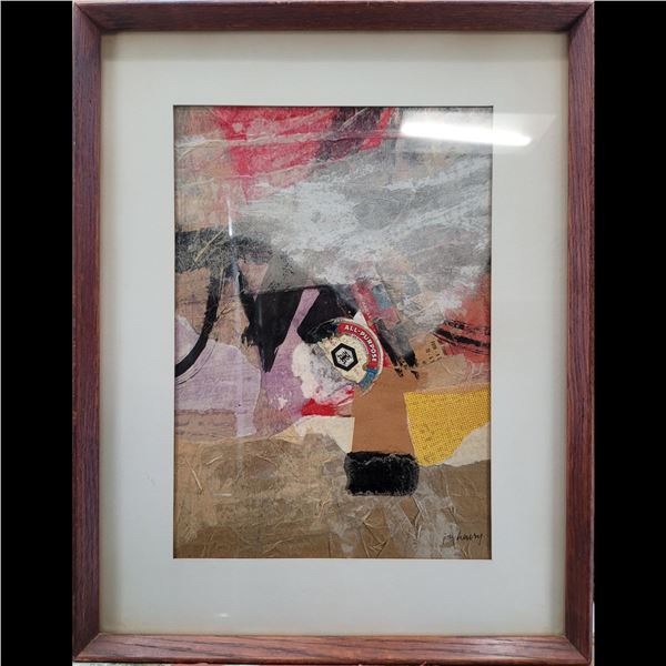 American Jon Henry Signed And Framed Original Collage Mixed Media "Shenandiah" 1959