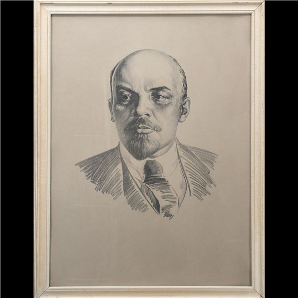 Large Framed Pencil Sketch Of Vladimir Lenin, Early-Mid 20th Century