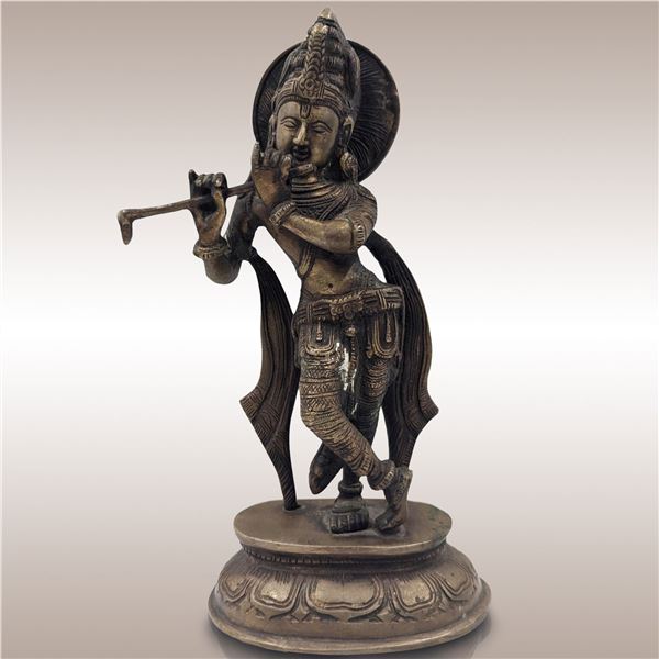 Vintage Indian Hindu God Krishna Brass Statue
