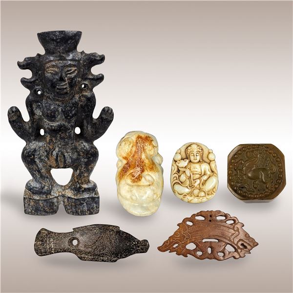 Lot Of 6 Chinese Stone Plaques, Figures, & Seals