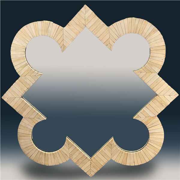 Heavy And Large Vintage Carved Bone Inlay Framed Mirror