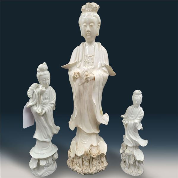 Lot Of 3 Blanc De Chine Porcelain Figures