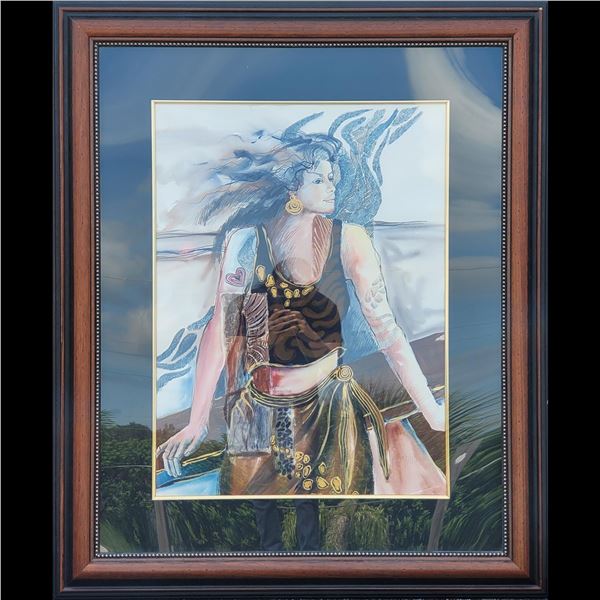 Large Framed Kathleen Carrillo Signed Watercolor Painting