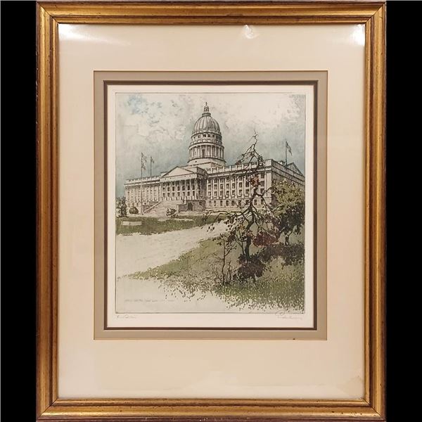 Josef Eidenberger (Austrian, 1899-1991) Signed Lithograph, Utah State Capitol