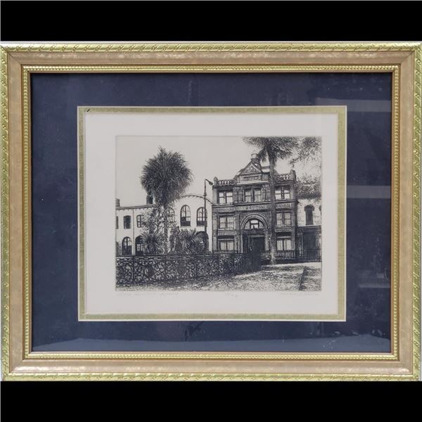 Leonard H. Mersky (American, 1917-1994)  Signed Etching "Cotton Exchange, Savannah" 59/100