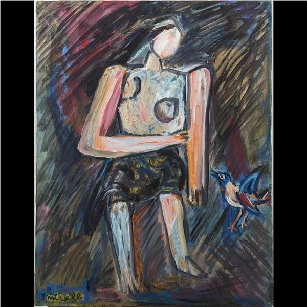 Signed "Mirell" Acrylic On Canvas Abstract Figural Painting