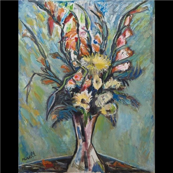 Signed "Mirell" Acrylic On Canvas Still-Life Floral Painting