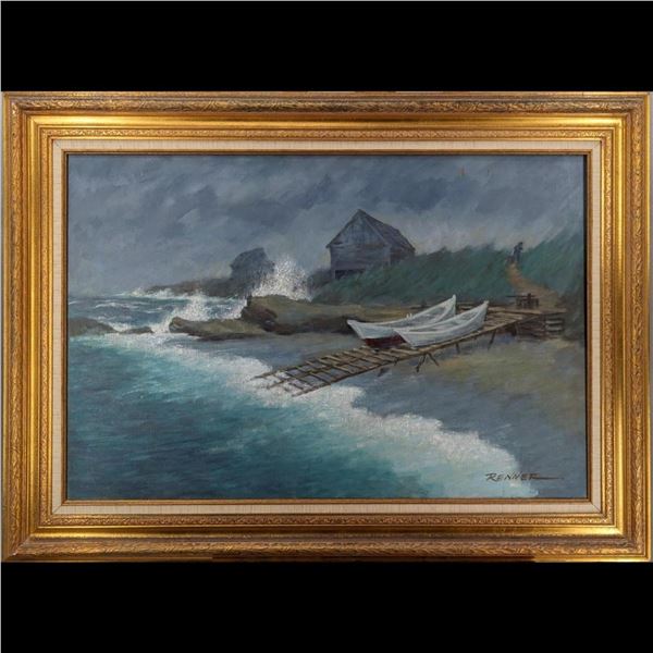 Signed Florida Artist Donald Renner Oil on Canvas Seascape Painting