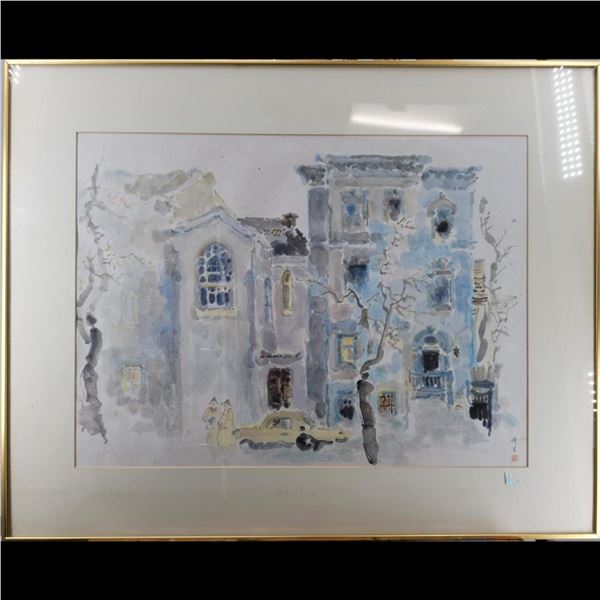 Chinese Artist Signed Watercolor Cityscape