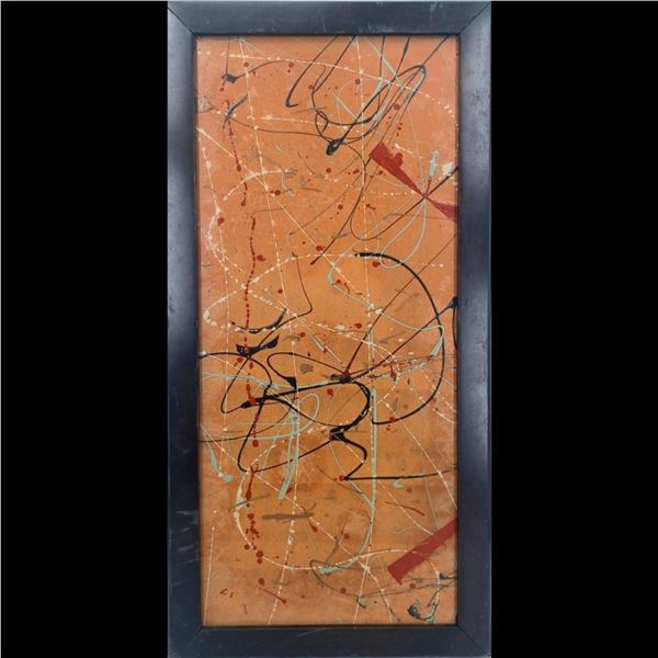 Abstract Expressionist Wood Panel Painting In The Style Of Jackson Pollock