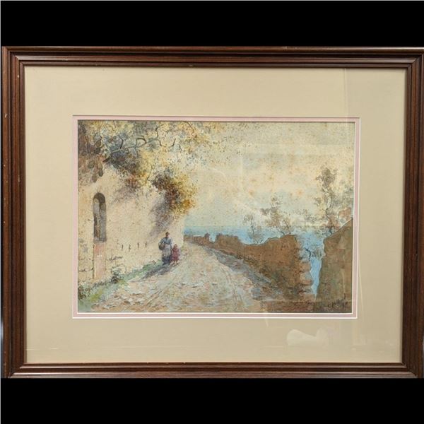 Mid-Century Modern Signed C.K. Wood Watercolor On Paper Scenic Painting