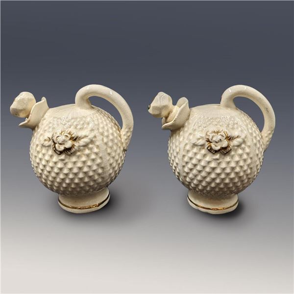 An Antique Pair Of Japanese Hand Crafted Porcelain Cruets With Gilt Detailing