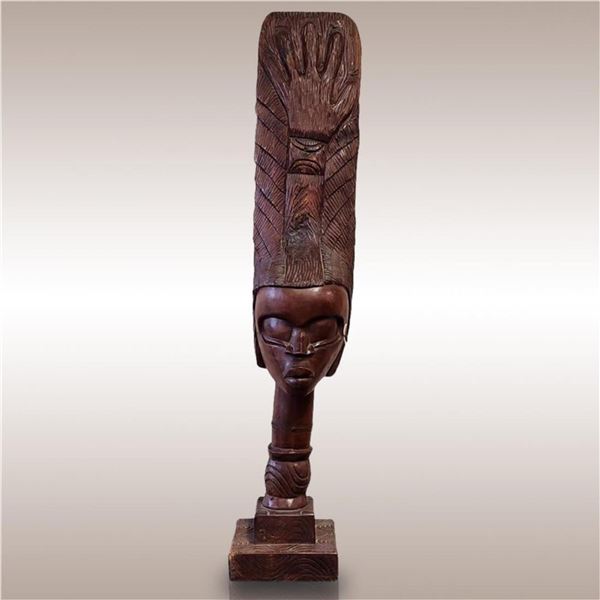 A Large And Fine Hand Carved Head Bust Of An African Lady