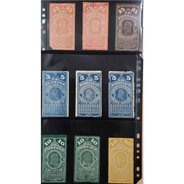 Grouping Of 9 Antique U.S Newspaper Stamps PLEASE SEE PHOTOS