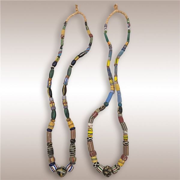 Pair Of Handmade Assorted African Trade Beads Necklaces
